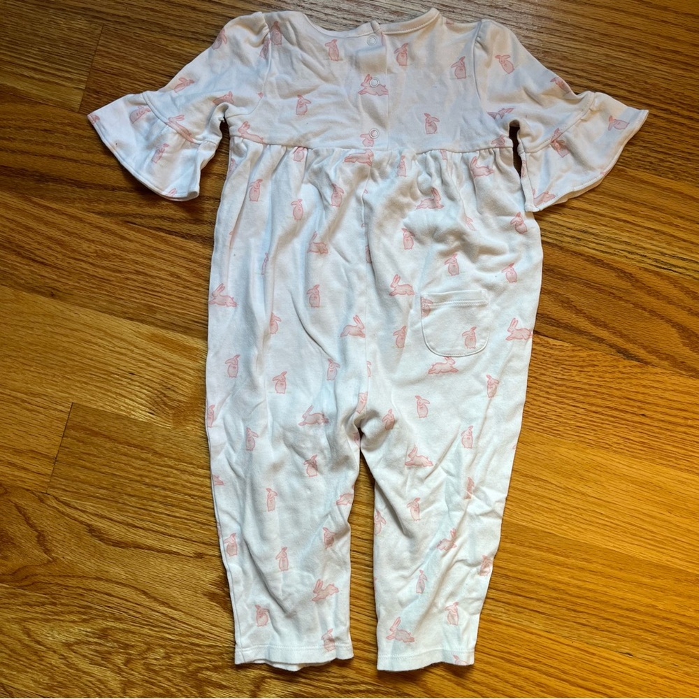 Janie and Jack white with pink bunnies romper size 12-18 months